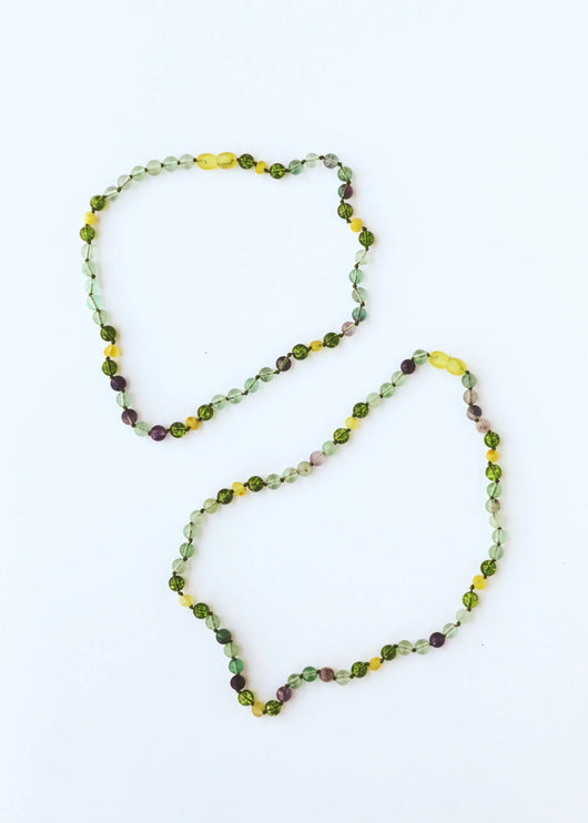 Raw Baltic Sea Amber + Fluorite + Peridot || Gemstone Anklet or Bracelet