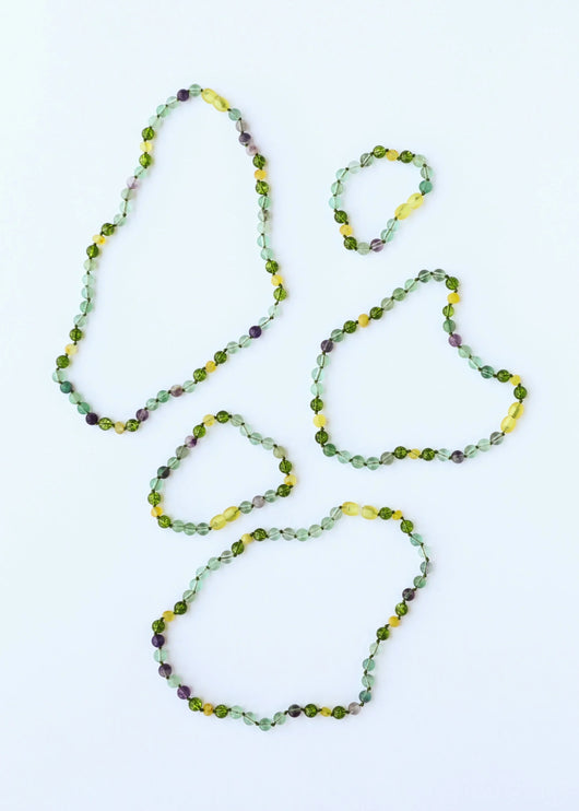 Raw Baltic Sea Amber + Fluorite + Peridot || Gemstone Anklet or Bracelet