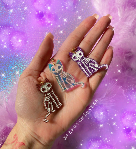 Skeleton Kitty Earrings - Tekeno