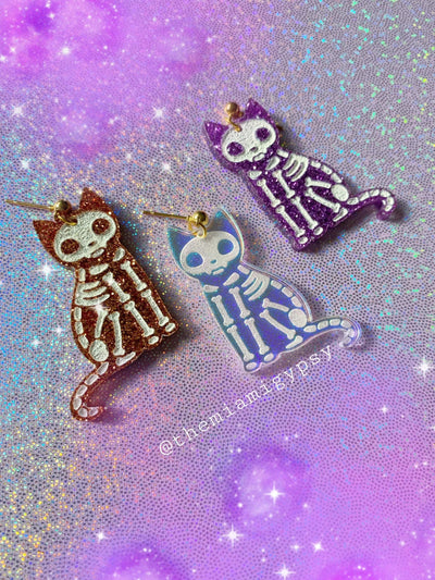 Skeleton Kitty Earrings - Tekeno