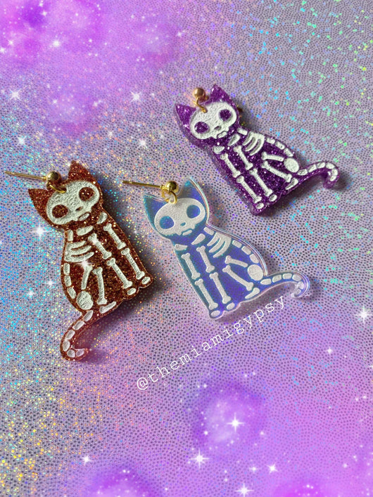 Skeleton Kitty Earrings - Tekeno