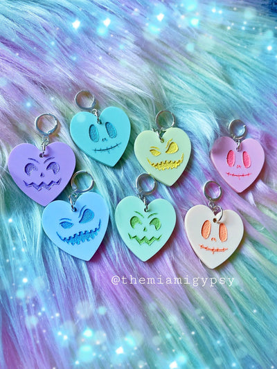 Pastel Jack-O-Lantern Hearts Earrings - Tekeno