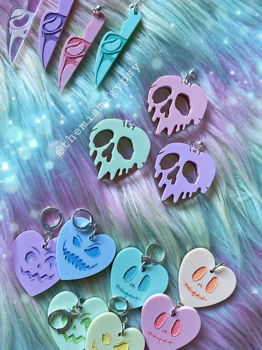 Pastel Jack-O-Lantern Hearts Earrings - Tekeno