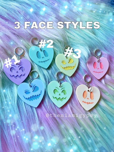 Pastel Jack-O-Lantern Hearts Earrings - Tekeno