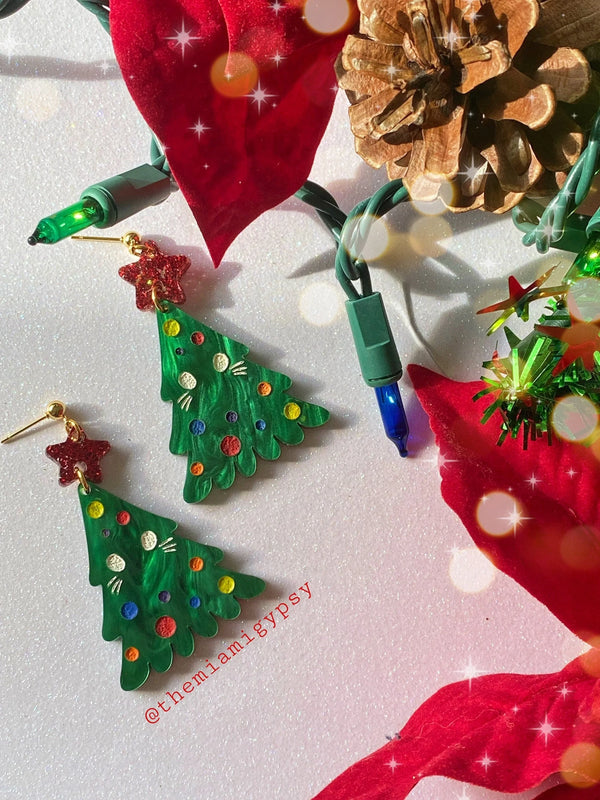 Christmas Kitty Tree Earrings - Tekeno