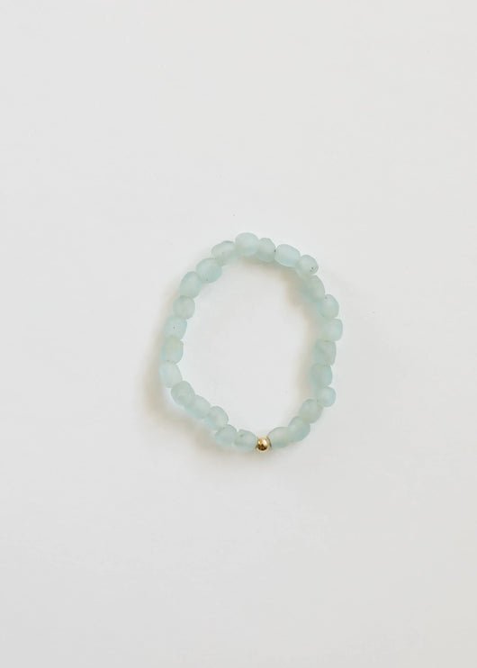 Blue Sea Glass + 14k Gold Filled or Sterling Silver || Stretch Bracelet
