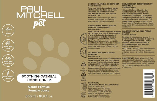 Paul Mitchell Pet Soothing Oatmeal Conditioner, Gentle Formula, Gallon