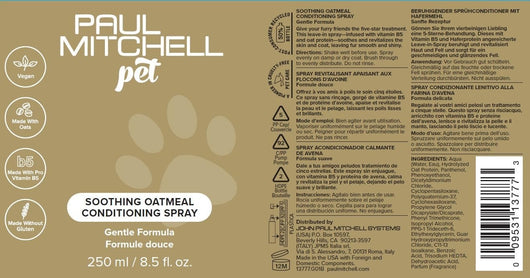Paul Mitchell Pet Soothing Oatmeal Conditioning Spray, Gentle Formula, Grooming Spray for Dogs, 8.5 fl. oz
