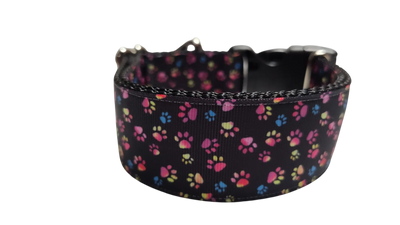 1.5" Wide Colorful Pawprints Nylon Dog Collar