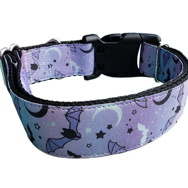 Purple Halloween Dog Collar with Bats