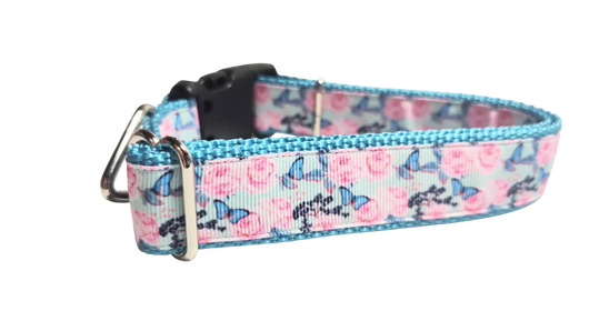 Collar de nylon para perro con mariposas y rosas