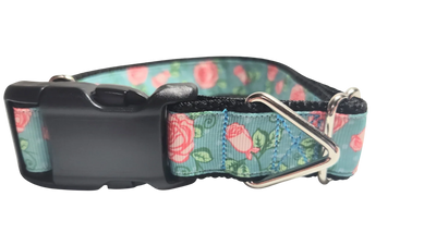Roses on Blue Nylon Dog Collar