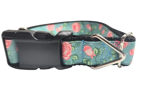 Roses on Blue Nylon Dog Collar