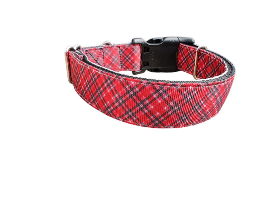 Coleira de Nylon Xadrez Vermelho / Rosa para Cães - Natal