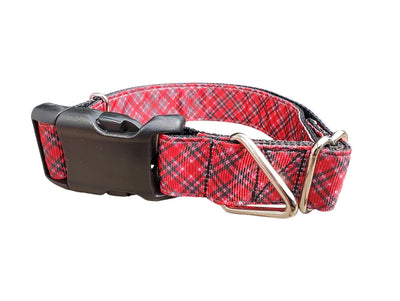 Coleira de Nylon Xadrez Vermelho / Rosa para Cães - Natal