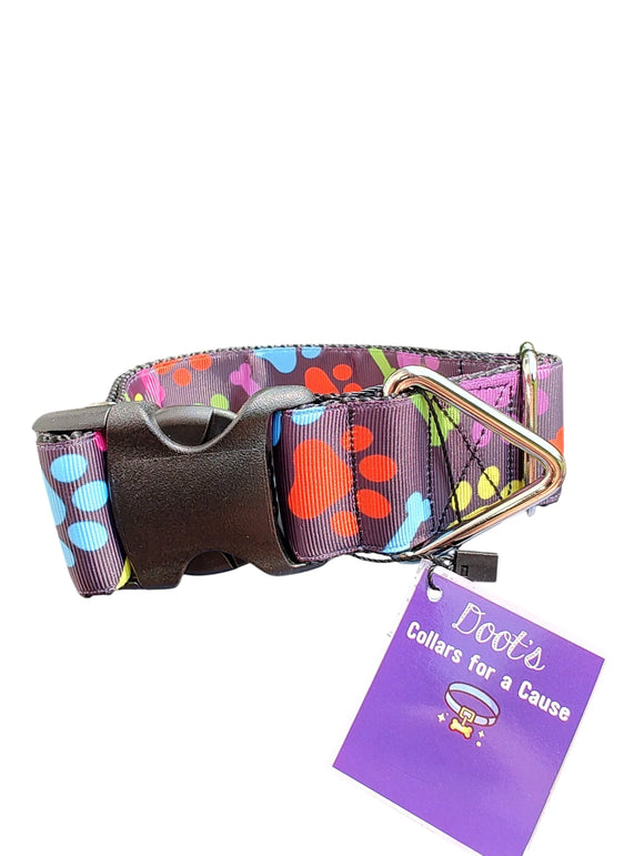 1.5" Wide Rainbow Bones and Pawprints Nylon Dog Collar