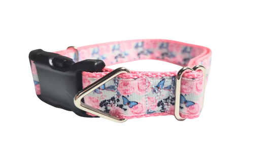 Collar de nylon para perro con mariposas y rosas