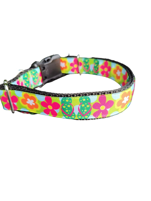 Coleira de Nylon para Cães Chinelos e Flores