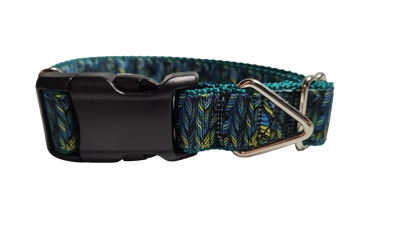 Green Feathers Pattern Nylon Dog Collar