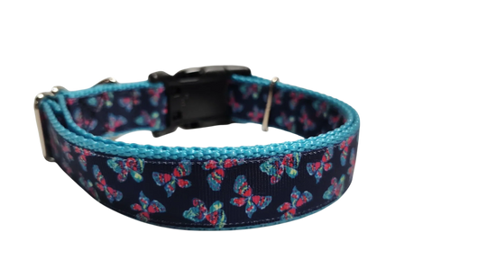 Pink and Blue Butterflies Nylon Dog Collar