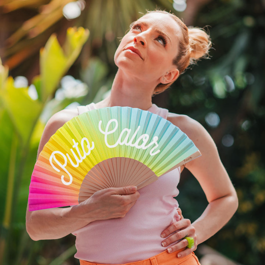 Leque "Puto Calor" Cor Arco-íris