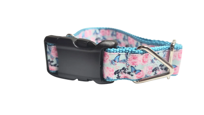 Collar de nylon para perro con mariposas y rosas