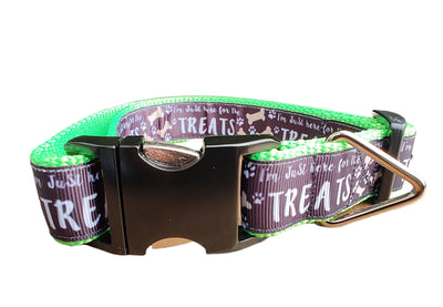 Coleira de Nylon Verde Neon para Cães Here For The Treats MD, LG, XL, Guia