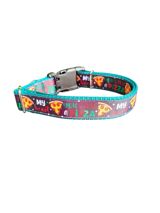 Coleira de Nylon para Cachorros Pizza My Heart