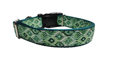 Coleira de Cachorro de Nylon com Estampa Marroquina Verde