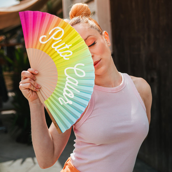 Leque "Puto Calor" Cor Arco-íris