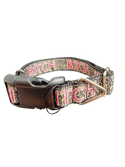 Bitch Leopard Print Nylon Dog Collar