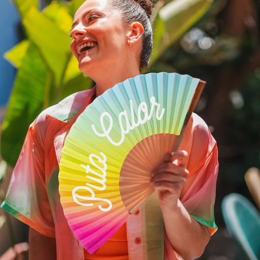 Leque "Puto Calor" Cor Arco-íris