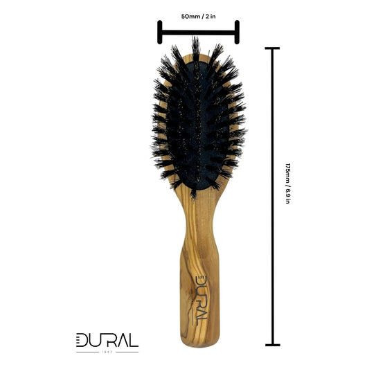 Dural Olive Wood rubber cushion hair brush with boar bristles - Tekeno